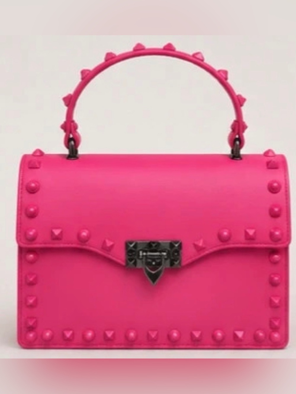 Hot Pink Studded Jelly Satchel Crossbody Handbag